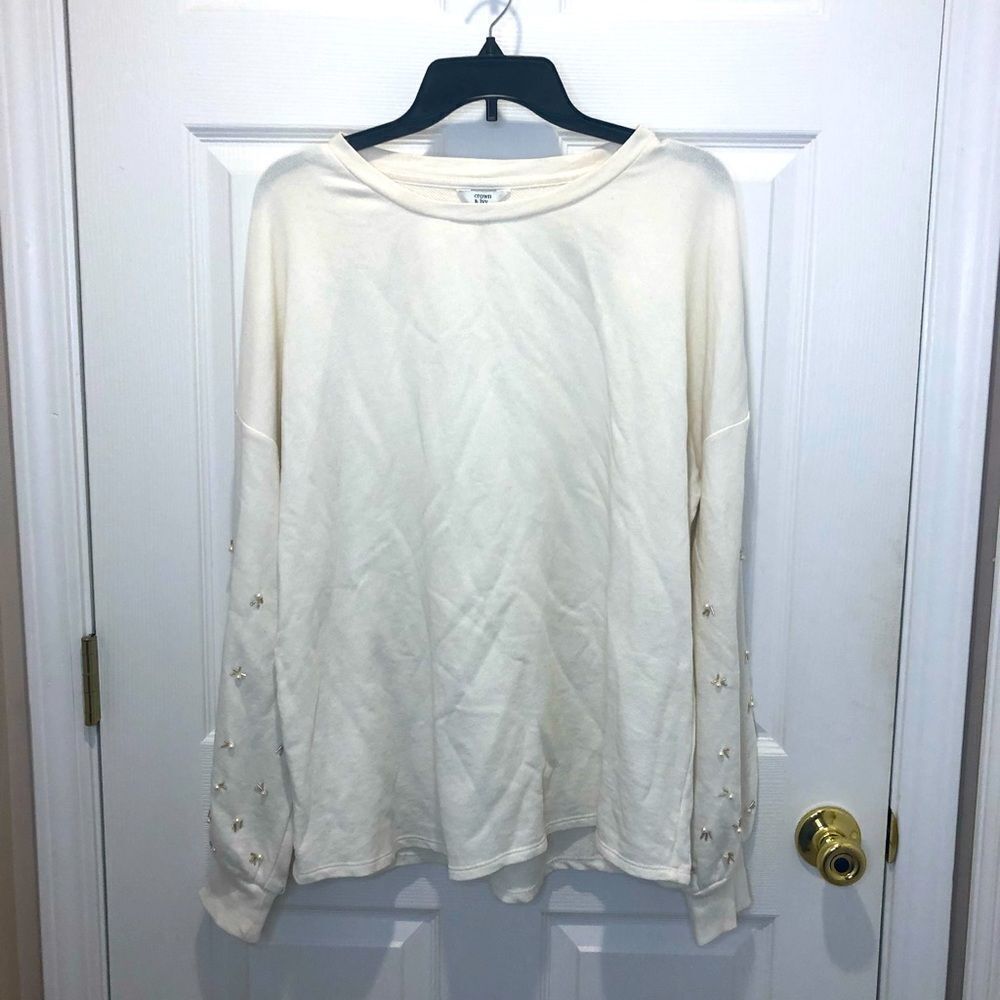 Crown & Ivy long sleeve sweater top with pearl and bead embellishments
